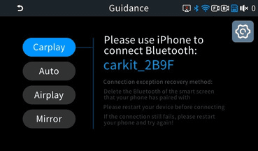 Menu de conexão do C5 com as opções CarPlay, Android Auto, AirPlay e Mirror