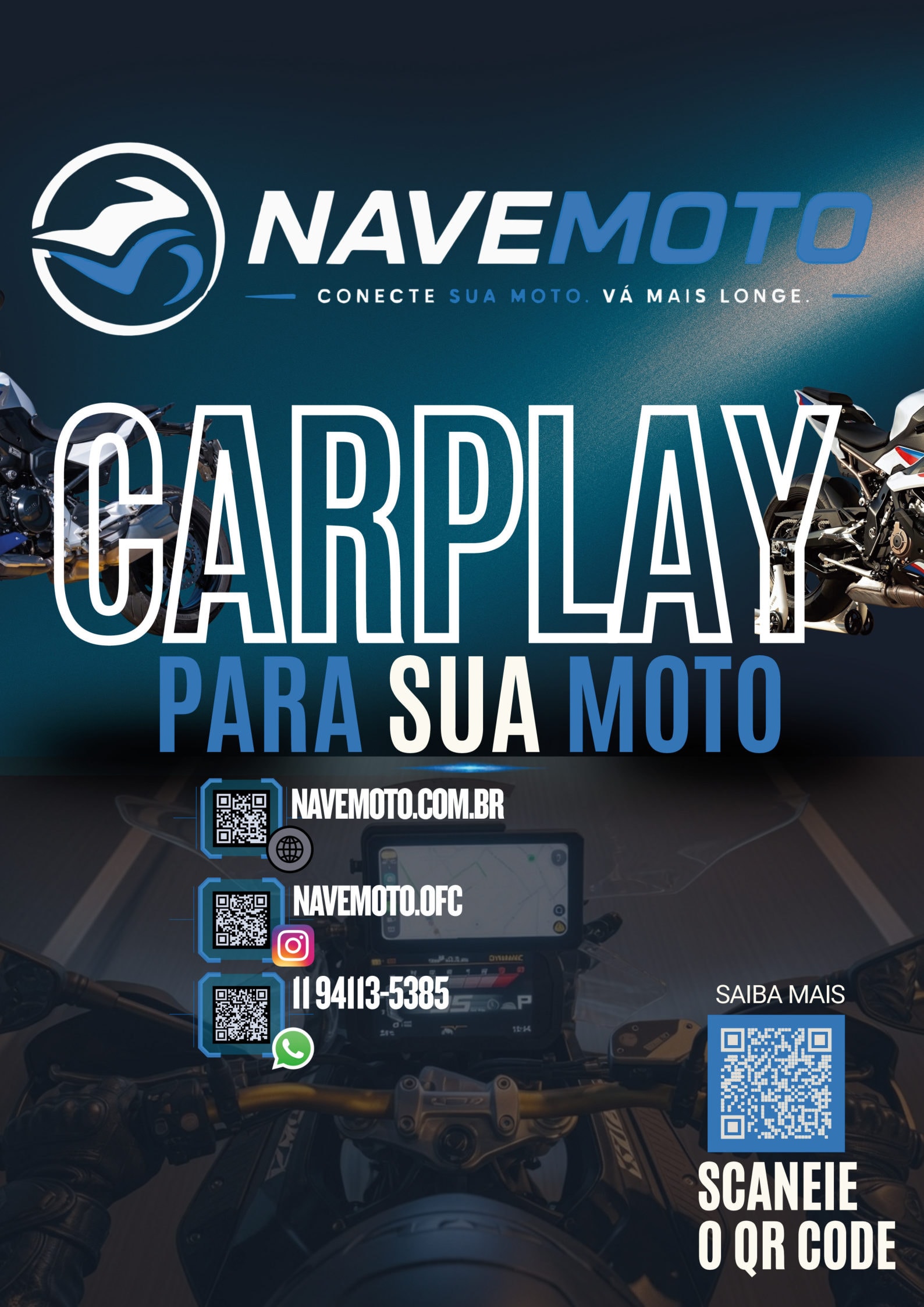 Revista NAVEMOTO, página 8 de 8: Contracapa — site, Instagram e WhatsApp
